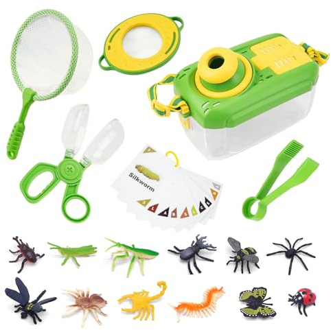RNPKZ 27 Stück Forscherset für Kinder, Entdecker Set mit Insekten Beobachtungsbox, Insektenfänger, Becherlupe, Gefälschte Insekten, Schmetterlingsnetz für Kinder Outdoor Wissenschaft Natur Erkundung
