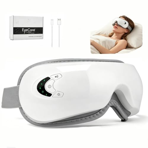 Dyovbze Masajeador Ocular Portátil Recargable USB con Compresión de Aire, Masaje de Ojos Blanco y Gris, Terapia de Calor