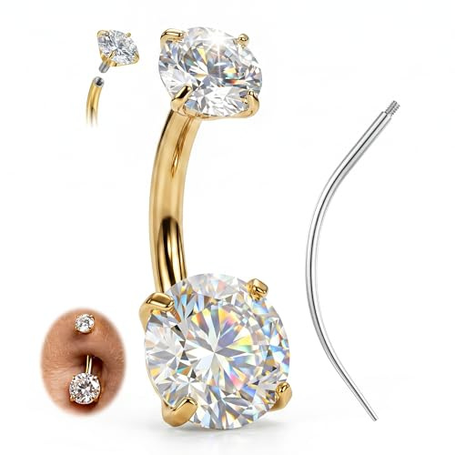AceFun Bauchnabelpiercing Titan Gold Zirkonia Bauch nabelpiercing Ring Innengewinde 14G 1,6mm 10mm Bauchnabel Piercing Schmuck Hypoallergen Damen