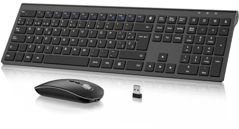Combo Teclado y Ratón Inalámbrico- cimetech Teclado y ratón Recargable 2.4G, QWERTY Español Layout, Teclado de diseño ergonómico, Ultrafino para Ordenador/PC/portátil/Windows 10/8/7(Negro)