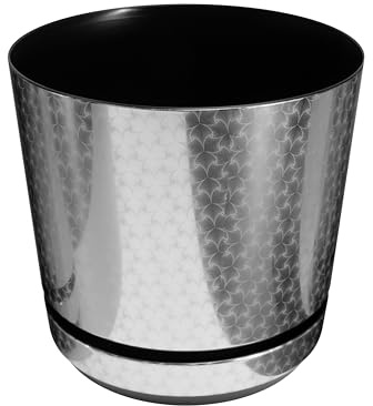 KERD Blumentopf 32 cm, Silber Art Deco (056), dekorativ, hochwertig, aus Recyclingmaterial, mit Drainage, mit Untersetzer, handbeklebt, geometrische Muster, modern, glamourös, Art Deco, luxuriös