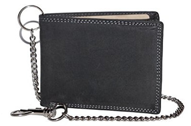 LEAS MCL Biker-Geldbörse extra dünn Chrom-Kette Querformat Vintage in Echt-Leder, schwarz - LEAS Chain-Series