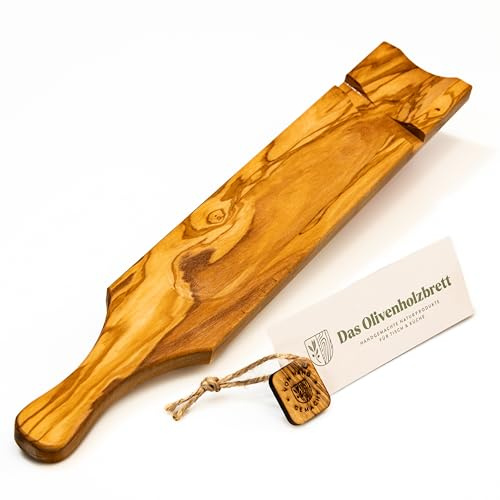 DAS OLIVENHOLZBRETT® Schneidebrett aus Olivenholz speziell für Salami und Wurst/Salami Schneidebrett/mit Schnitteinkerbung/Wurtsschneidebrett aus Olivenholz/Servierbrett für Salami 45cm x 7cm | Salami Schneidebrett aus Olivenholz/mit Schnitteinkerbung/Wurtsschneidebrett aus Olivenholz/Servierbrett für Salami