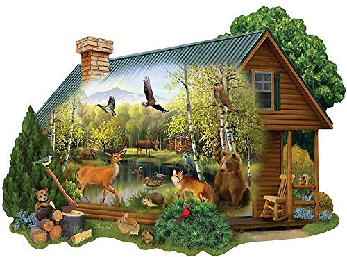 Bits and Pieces - 300 Piece Shaped Jigsaw Puzzle for Adults - Cabin in the Wild - 300 pc Forest Animals Jigsaw by Artist Thomas Wood