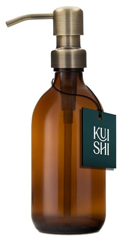 Kuishi Bernsteinglas-Pumpflasche mit Edelstahlpumpe [500 ml, goldene Pumpe], Braunglas-Seifenspender, nachfüllbare Braunglasflaschen, ideal für Handwäsche, Shampoo, Spülung, Duschgel (BPA-frei)