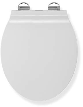 Croydex Michigan Slimline Flexi-Fix White Soft Close Toilet Seat - Quick Release Button and Adjustable Stainless Steel Hinges with Top and Bottom Fixings, Made from Anti-Bacterial Treated Plastic