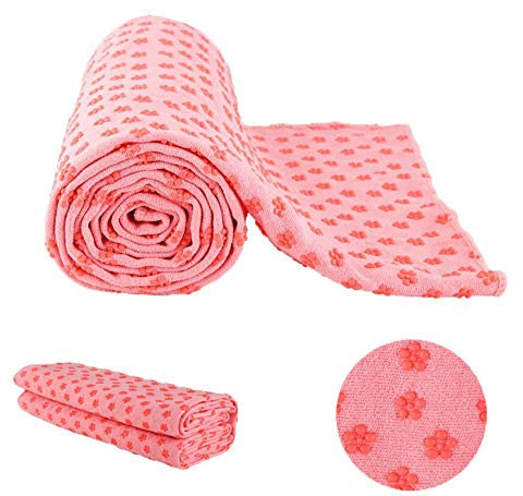MaxYoga Handtuch zum Yoga - Yoga Mat Towel - Rutschfest mit Gummigriffspitzen. 61 cm x 183 cm. Ideal um Hot Yoga zu praktizieren. (Rose)