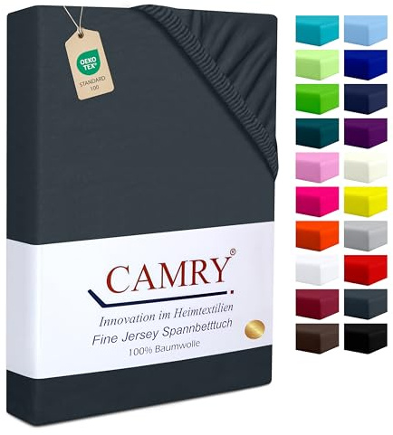 Camry Spannbettlaken 90x200cm - 100x200cm Anthrazit Baumwolle Bettlaken Jersey Spannbetttuch Oeko-Tex