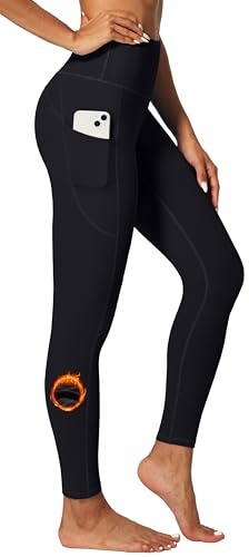 IUGA Fleece Lined Leggings Women Thermal Leggings for Women Winter Warm Tights High Waisted Hiking Yoga Pants with Pockets(Black, S)