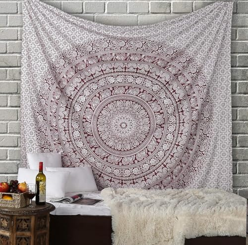 RAJRANG Bohème Wandbehang Baumwolle Tapisserie für Tagesdecke Picknick Decke Wohnkultur Braun 274 x 228 cm