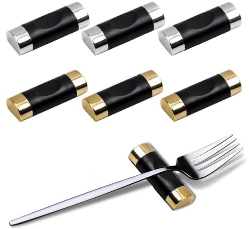 Homefantasy 6 Stück Essstäbchen Bank,Keramik Essstäbchen Rest Rack,Essstäbchen Halter Kissen,Essstäbchen Halterung,Küche Restaurant Eßgeräte,Restaurants Accessoires,Schwarz mit Gold/Schwarz mit Silber