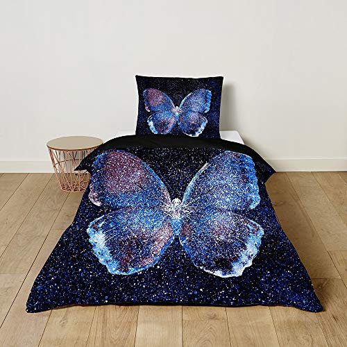 Morbuy Bettwäsche-Set für Kinder Mädchen Jungen, 3D Schmetterling Mikrofaser Kinderbettwäsche Babybettwäsche Bettwäsche Set mit Kissenbezüge und Bettbezug (100x135cm+40x60cm,Sternenklarer Himmel)