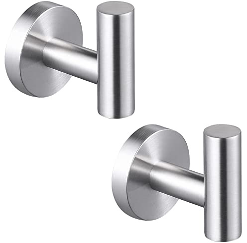 QNIIAED Bathroom Towel Hook, 2 Pack Back of Door Hooks Screw in Metal Stainless Steel Hanger for Coat,Robe,Clothes(Brushed Silver)