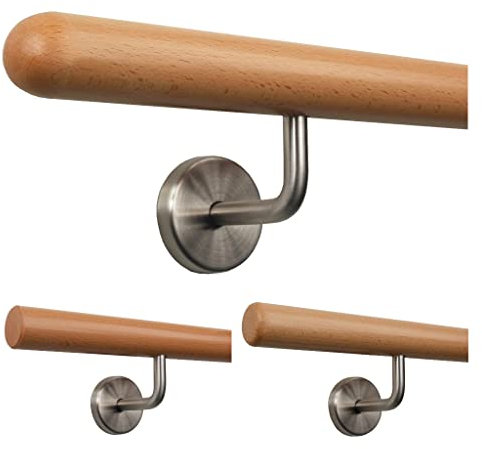 TIBU Handlauf Holz Buche Ø 35 mm Geländer Treppe 0,3m - 5m, Länge 220 cm und Enden Halbkugel gefräst