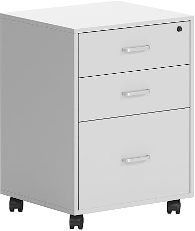 SogesHome Aktenschrank auf Rollen mobiler Rollcontainer Büroschrank abschließbar,Bürocontainer mit 3 Schubladen Büromöbel weiß Schreibtischcontainer Home Office