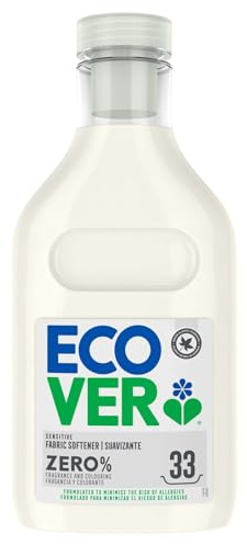 Ecover Zero Weichspüler, umweltfreundlich, biologisch abbaubare Inhaltsstoffe, ohne Duftstoffe, ohne Farbstoffe, 1 l, für 33 Wäschen