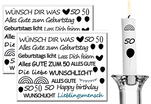 Kerzentattoo kerzen tattoofolie für bis zu Kerzentattoo-Folie verschieden Motive Wasserschiebefolie |dekorieren Sprüche Glückslicht Lieblingsmens Wunschlicht Kerzenfolie, Kerzenspr(50. Geburtstag)