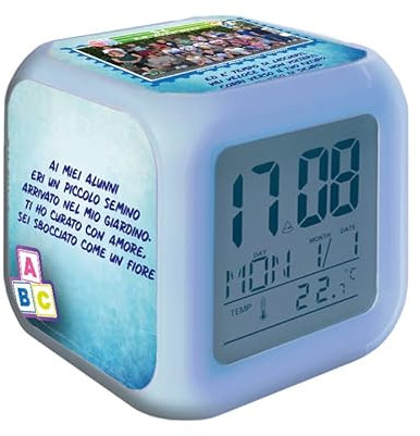 Orologio Sveglia Digitale 'FOTO DI CLASSE CON IMMAGINE' da comodino a led 7 colori fluo Personalizzato idea regalo di classe fine anno scolastico Maestra asilo nido, scuola materna elementare infanzia