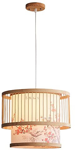 RAHYMA Lampada A Sospensione Vintage Con Fantasia Lampada A Sospensione Rustica Con Baldacchino In Legno Paralume In Bambù Intrecciato Per Sala Da Pranzo, Lampada Cestello Cilindro Per Camera Da Letto