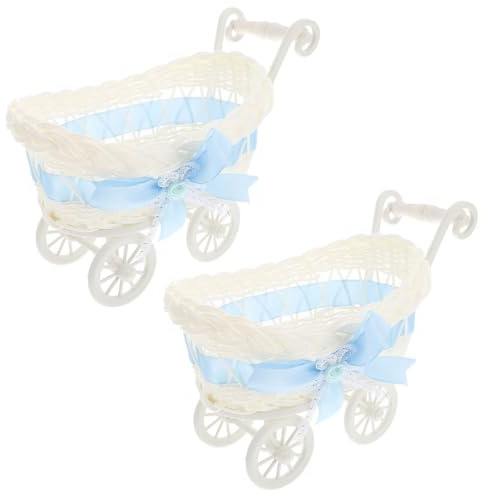 Alipis Imitation Rattan Baby Shower Candy Storage Basket Stroller Shape Decorative Basket for Party Favors and Home Decor 9.44X6.69X5.51In