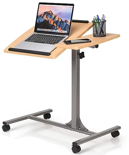 RELAX4LIFE Table de Lit pour Ordinateur Hauteur Réglable 64x45x64-95CM avec 4 roulettes Tablette Inclinable pour Bureau, Chambre