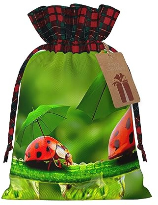 Gitter-Kordelzugbeutel, Weihnachtsverpackungsbeutel, Weihnachtsleckereien, Taschen, Weihnachtsfeier, Gastgeschenk, lustiger Marienkäfer mit Regenschirmen