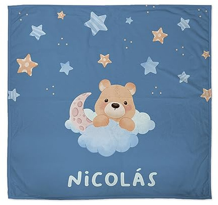 LolaPix Babydecke für Neugeborene. Personalisierte Babydecke. Personalisierte Babydecke mit Namen. Personalisiertes Babygeschenk. Polarfleece. Verschiedene Designs. Teddybär Wolken
