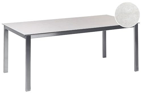 Beliani Mesa de Comedor de jardín de 6 Plazas 180 x 90 cm Tablero de Cristal cerámico Templado Estructura de Acero Inoxidable Blanco Cosoleto