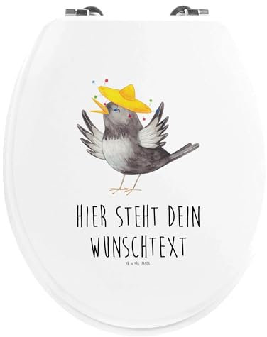 Mr. & Mrs. Panda Personalisierter WC Sitz Motiv Rabe Sombrero - Personalisierte Geschenke, WC-Deckel, Toilettensitz, Vögel, Lustige Sprüche, Klobrille, Spruch Positiv, Klodeckel, Toilettendeckel