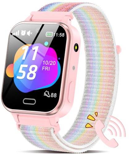 AXYWINBO Smartwatch Cuentos Hadas Audiolibros, Smart Watch Telefono para Niños, Juegos de Rompecabezas SOS Linterna Podómetro Despertador, Regalo de Cumpleaños para Niños, Rosa
