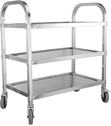 Servierwagen, Barwagen, 3 Etagen, Edelstahl-Gebrauchswagen mit Rädern, Kücheninselwagen, Servierwagen, Catering-Lagerregal mit feststellbaren Rädern für Hotels, Restaurants