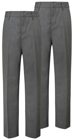 Trutex Lot de 2 pantalons d'école gris pour garçon, coupe ajustée, taille réglable, pantalon d'uniforme scolaire junior durable pour garçons, gris, 16 ans