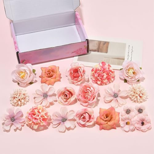 Tearmier 20PCS Artificial Flower Heads, Cake Decoration Flowers,Fake Flower Heads Artificial Flowers for Wedding Bridal Bouquets DIY Crafts Flower Arrangement Garden, Wedding Pink Flower Decorations