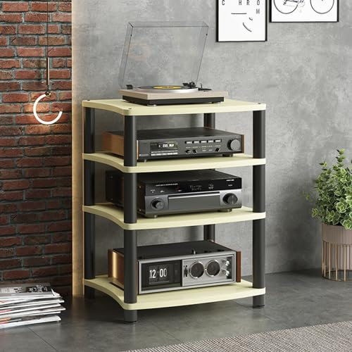 YVYKFZD Audio Rack HiFi Regal, bodenstehender HiFi Rack Komponentenschrank, Phonoschrank Aufbewahrungsregal aus Holz mit verstellbaren Füßen, offener Record Player Stand(Color:Maple,Size:4 Tier-23.6X