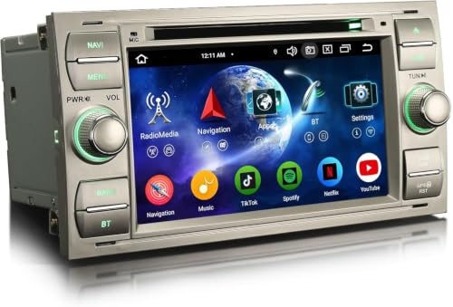 Erisin 8-Kern 4GB+64GB Android 14 Bluetooth Autoradio GPS Navi für Ford C-Max S-Max Focus Galaxy Kuga Connect Fiesta Transit 7 DVD Player CarPlay Android Auto DAB+ Radio DSP A2DP WiFi USB OBD2 Canbus