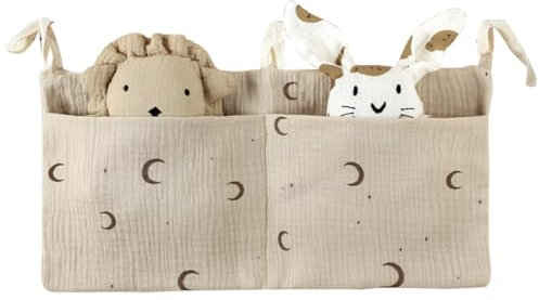 Babybett Organizer Hängend Babybett Organizer mit 2 Taschen Baby Babybett Aufbewahrungstasche Verstellbarer Betttasche Spielzeugtasche Aufbewahrungstaschen für Betten, für Windeln Kleidung Spielzeug