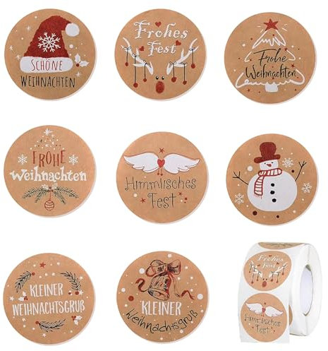 500 Stück Weihnachtssticker Rund Geschenkanhänger Weihnachten Aufkleber Weihnachten Weihnachtsetiketten Kraftpapier Frohe Weihnachtens Aufklebers Adventskalender Aufkleber 3.5cm für Geschenktüten