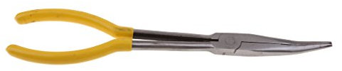 Professional Quality 11 Inch Bent Needle Nose Pliers- Long Reach, Comfort Grip Handle, Heat Treated Forged Stainless Steel- for Precision Work and Tight - 25 degree