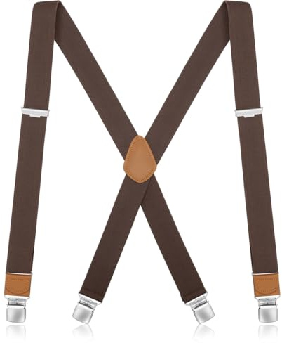 GOUNNU Bretelle Uomo Elastici Registrabili Bretella da Uomo Larghe 3.5cm con 4 Forte Clip Bretelle Pesantia Forma di X per Camicie, Jeans,Feste, Affari,Taglia Unica (Caffè)