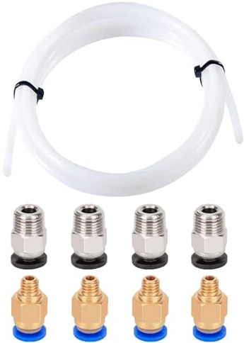 Aiqeer 2 Meter 3D Drucker PTFE Teflonrohr, mit 4 Stück PC4-M6 Pneumatik Verbinder und 4 Stück PC4-M10 Pneumatik Verbinder