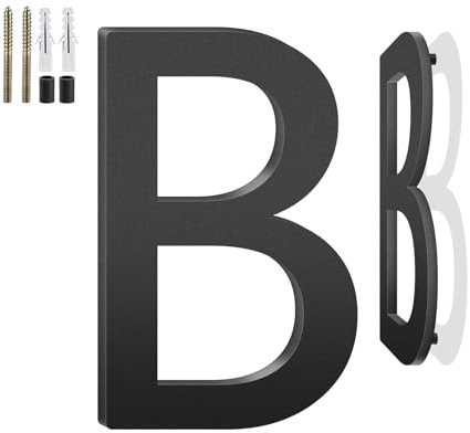 3 4 5 6 8 10 12 Floating Metal Letters for Outdoor Signs, House Numbers for Outside, White Aluminum Address Letters and Numbers for Door, Mailbox, Garden, Home, Letter B