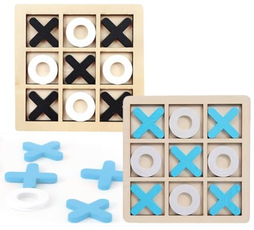 2 Pcs Wooden Board Game Set: Ludo, Noughts and Crosses, Snakes and Ladders, XO Chess - Classic Family Games for Adults and Kids