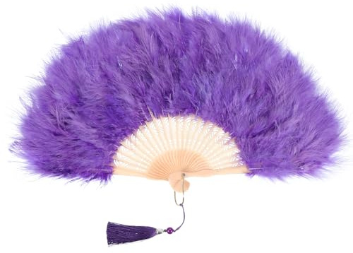 PATIKIL 1920s Vintage Marabou Feather Fan, Flapper Hand Fan Purple | Folding Handheld Fan for Costume Party Dancing Wedding Show Tea Decoration