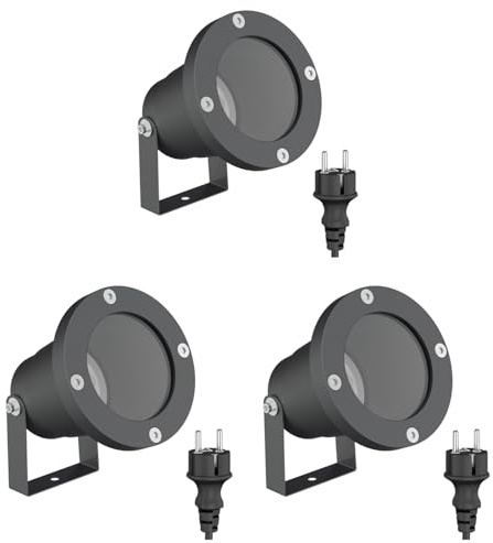 ledscom.de 3 trädgårdsstrålkastare DUK för utomhusbruk, IP65, stickpropp, antracit, 1x GU10 max. 15W