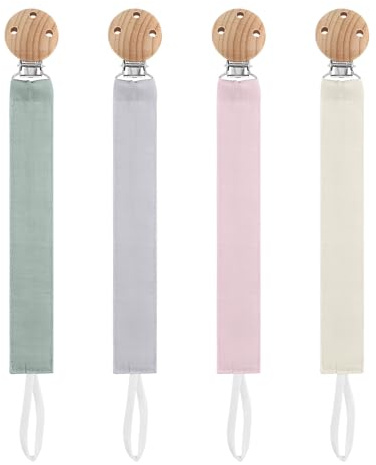 DOUUCO 4Pcs Dummy Clip Cotton Fabric Clips for Baby, Mam Soother Chain Holder Straps Teething Baby Teething Toys Fits All Pacifiers