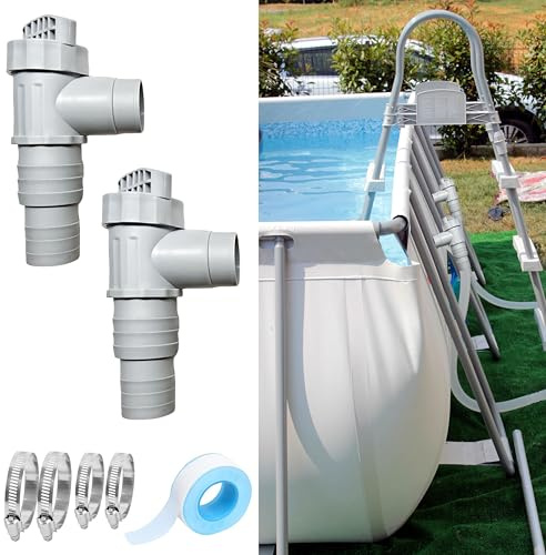 Kimuwote Grifo de mantenimiento para piscinas con conector de manguera de 32 mm, 2 adaptadores de manguera para piscina, accesorios de mantenimiento de piscina con 4 abrazaderas de manguera, llave de