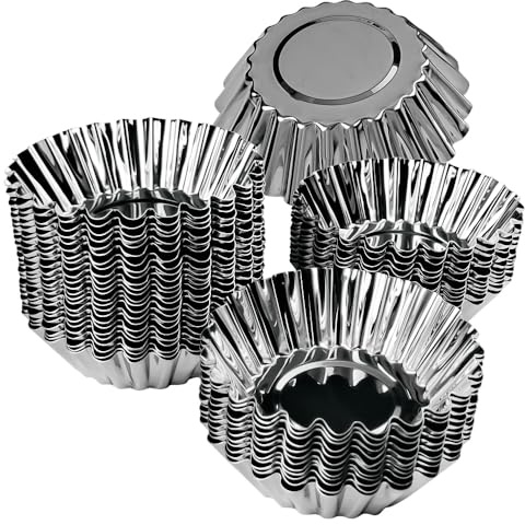 MEIYAHOME Chrysanthemum-Shaped Egg Tart Mold Stainless Steel Material Can Be Reused for Mini Pie, Tartlet, Fruit Tart, Mini Cakes, Quiche, Cupcake, Muffin, Pudding, Jelly Baking Mold (2.5inch 24PCS)