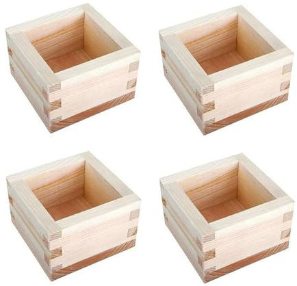 AMSLSIU Scatola Quadrata in Legno Giapponese da 4 Pezzi, Costruzione Durevole, Elegante e Facile da Usare, Scatola per Tazze Saki in Legno di cipresso Hinoki Giapponese
