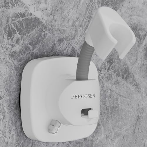 FERCOSEN 360° Roterande Duschmunstyckeshållare Med Sugpropp | 10 kg Bärkraft, Sekundsnabb Montering | Antislipp Rostskyddad Duschhållare (vit)