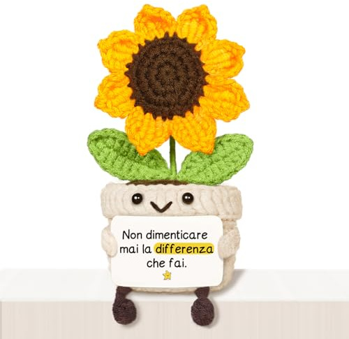 Giftasy Regalo Donna, Regali Amica Compleanno - Girasole Amigurumi Decorativo Fatto a Mano, Regalo Compleanno Donna, Regali Migliore Amica, Fidanzata, Sorella, Mamma, Collega